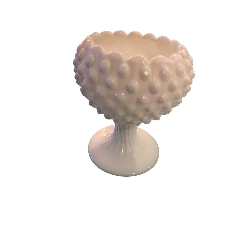 Fenton Milk Glass Vase Vintage Hobnail Footed Ivy Ball Solid White Retro